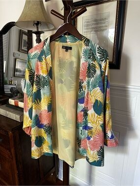 Zara Tropical Leaf Open-Front Blazer - Yellow, Green, Pink, Blue